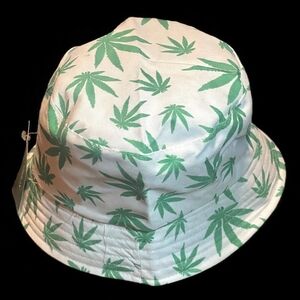 Kids White Bucket Hat with Green Leaf Print